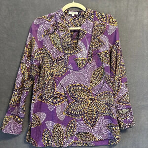 Jade Melody Tam Boho Tunic Top Semi Sheer Blouse Size S Purple Yellow Paisley